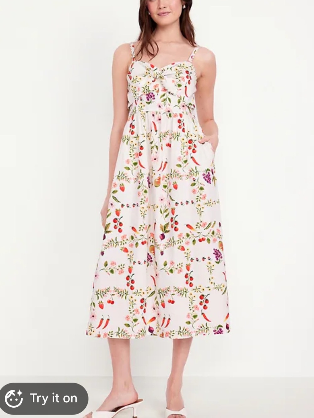 Old Navy Cream Floral & Cherry and fruit Print Midi Dress